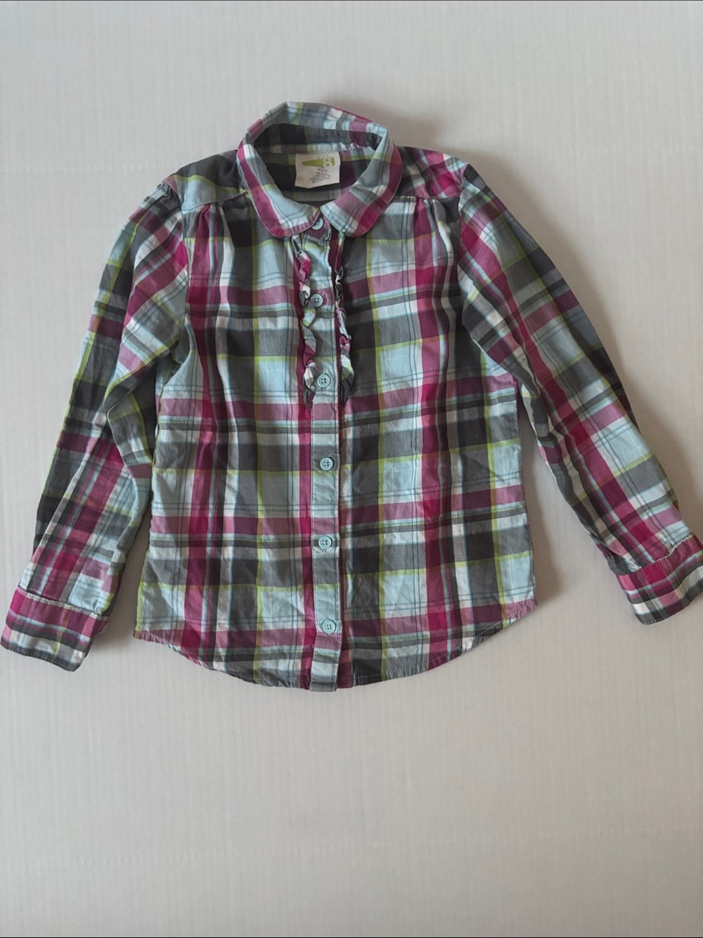 Crazy 8 Girls Plaid Ruffle Button-Down Shirt Size M 7-8